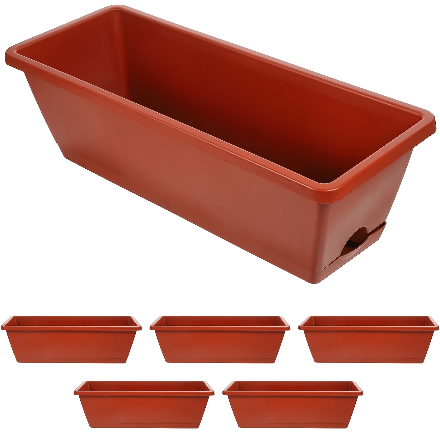 TEMU Window Box Planter, 6 Pack Brick Red Plastic Rectangular Flower Boxes 17 Inch Long Vegetable Planters With Attached Saucers Drainage Holes For