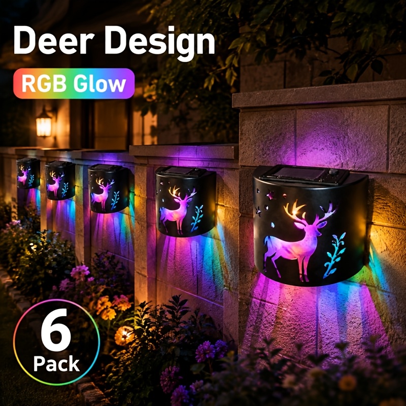 TEMU 6pcs/3pcs Cutout Solar Wall Lights, Plastic Outdoor Wall Lamp Warm/rgb Shadow Projection, Solar Powered Decor Sconce For Gate Pillar Fence Post