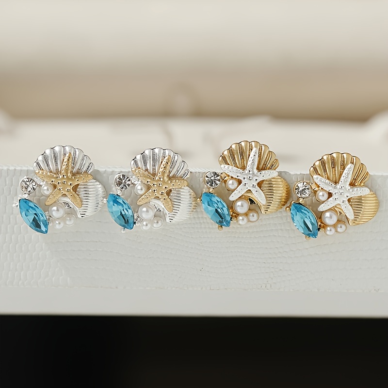 Seaside Beach Glass Gemstone Starfish Stud Earrings