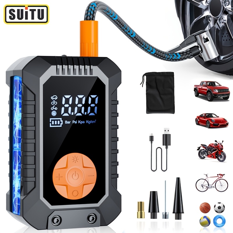 TEMU Suitu Portable Cordless Air Pump Suitable For Car,, Motorcycle, Suv Tires - Usb- Lithium Battery Air Compressor With Digital Display, Fast