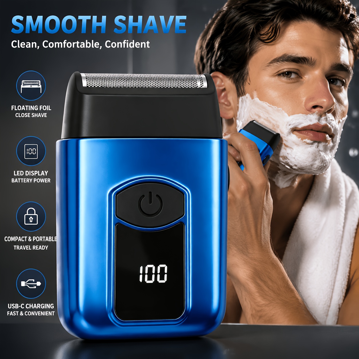 TEMU Portable Men's Wireless Electric Shaver, Floating Aluminum Foil Shaver Head, Smooth Foil, Led Display Screen, Usb Charging, Electric Shavers For