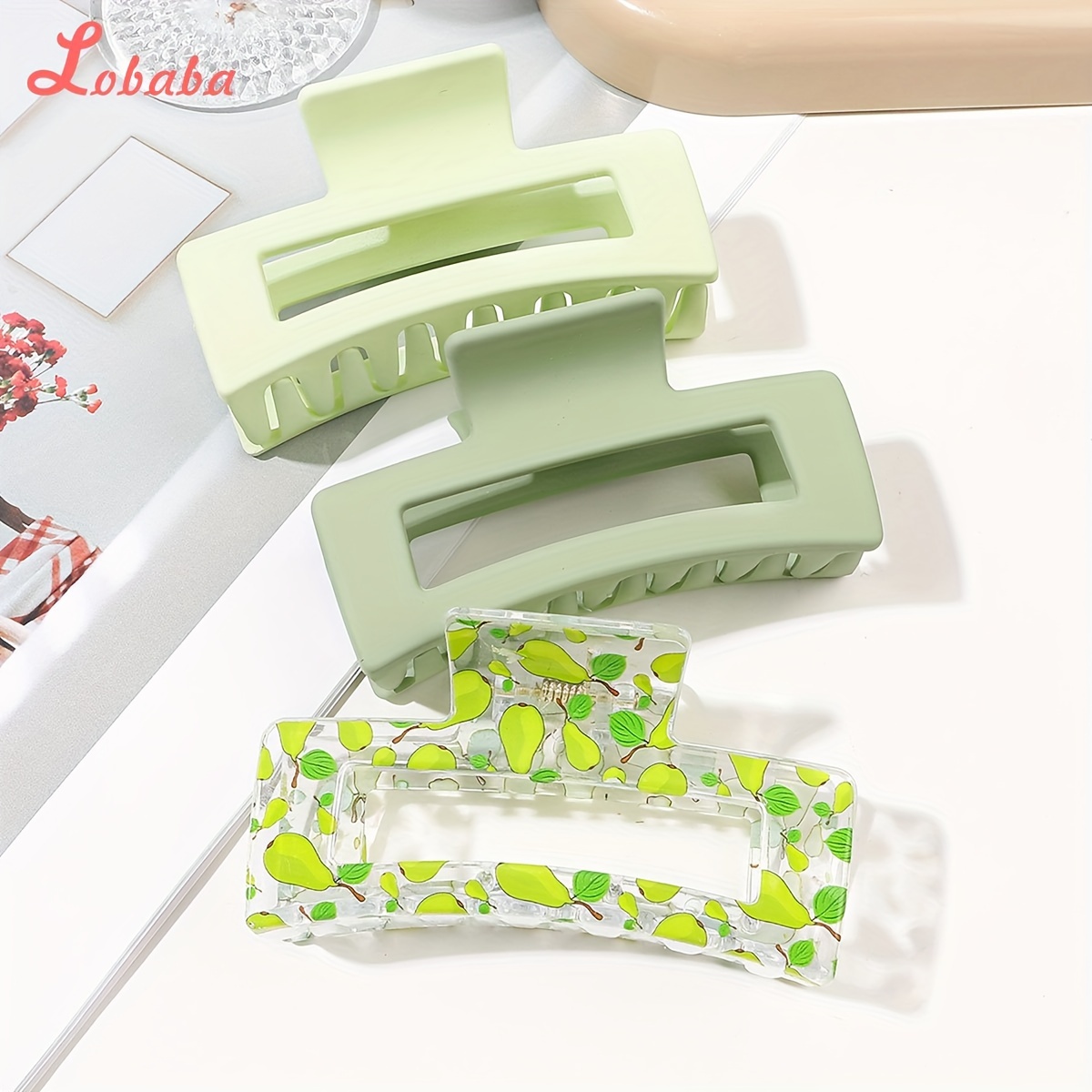 3pcs Square Hair Claw Clip Solid Color Transparent Printed Hair Bun Clip Shark Clip Headwear Hair Additions