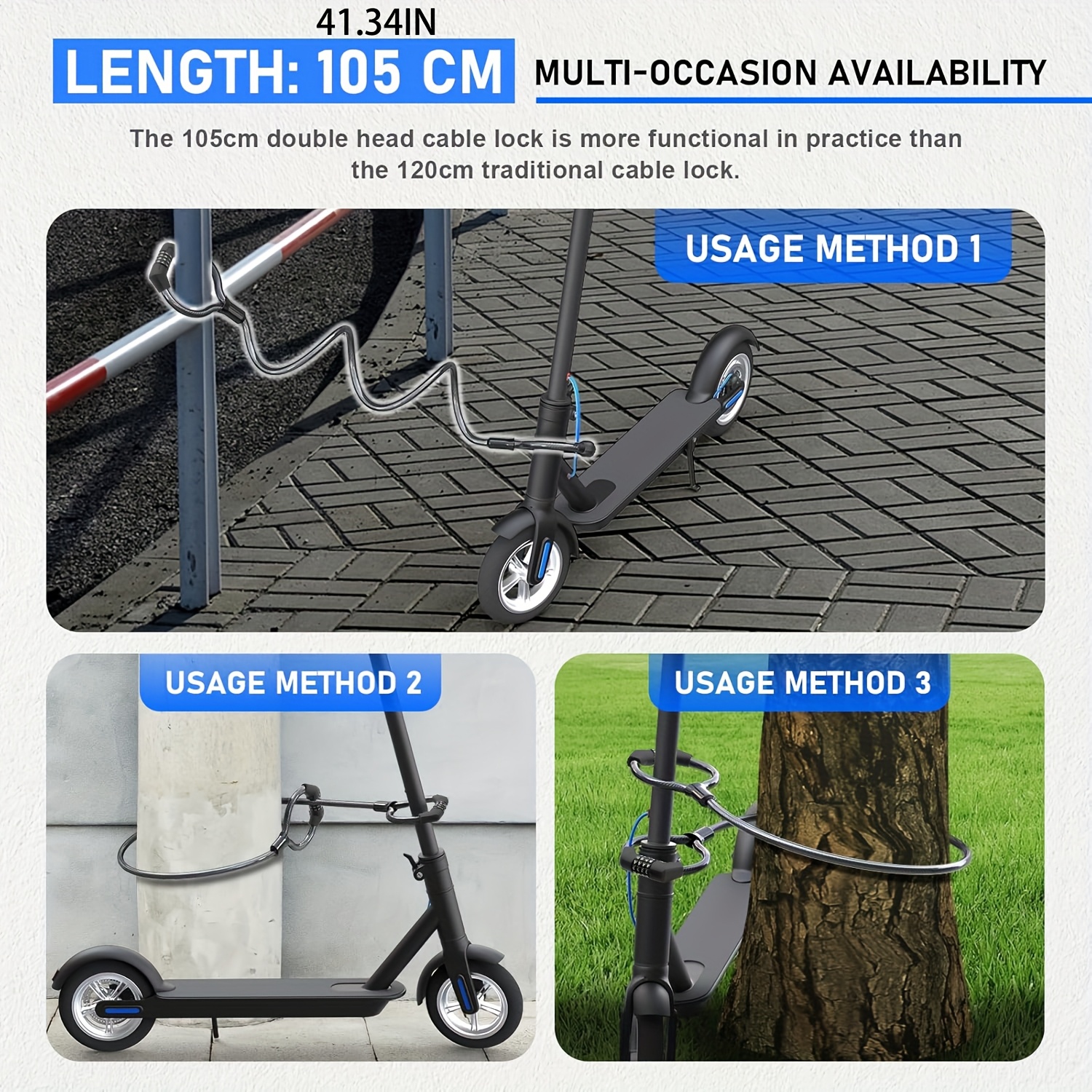 Antifurt cu parolă pentru trotinetă electrică, bicicletă, accesoriu de securitate, cablu, protecție anti-furt cu parolă dublă, durabil, stabil, fiabil, ușor de instalat, suport practic pentru ghidon, compatibil, potrivit pentru naveta zilnică, parcare în aer liber, opriri scurte, utilizare în călătorii