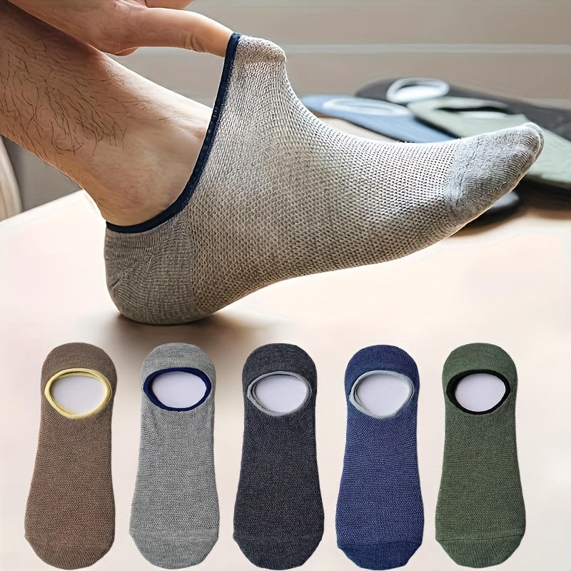 TEMU 5 Pairs Of New Breathable And Sweat-absorbing Solid Color Invisible Boat Socks For Spring And Summer, Perfect For With , Sweat-resistant