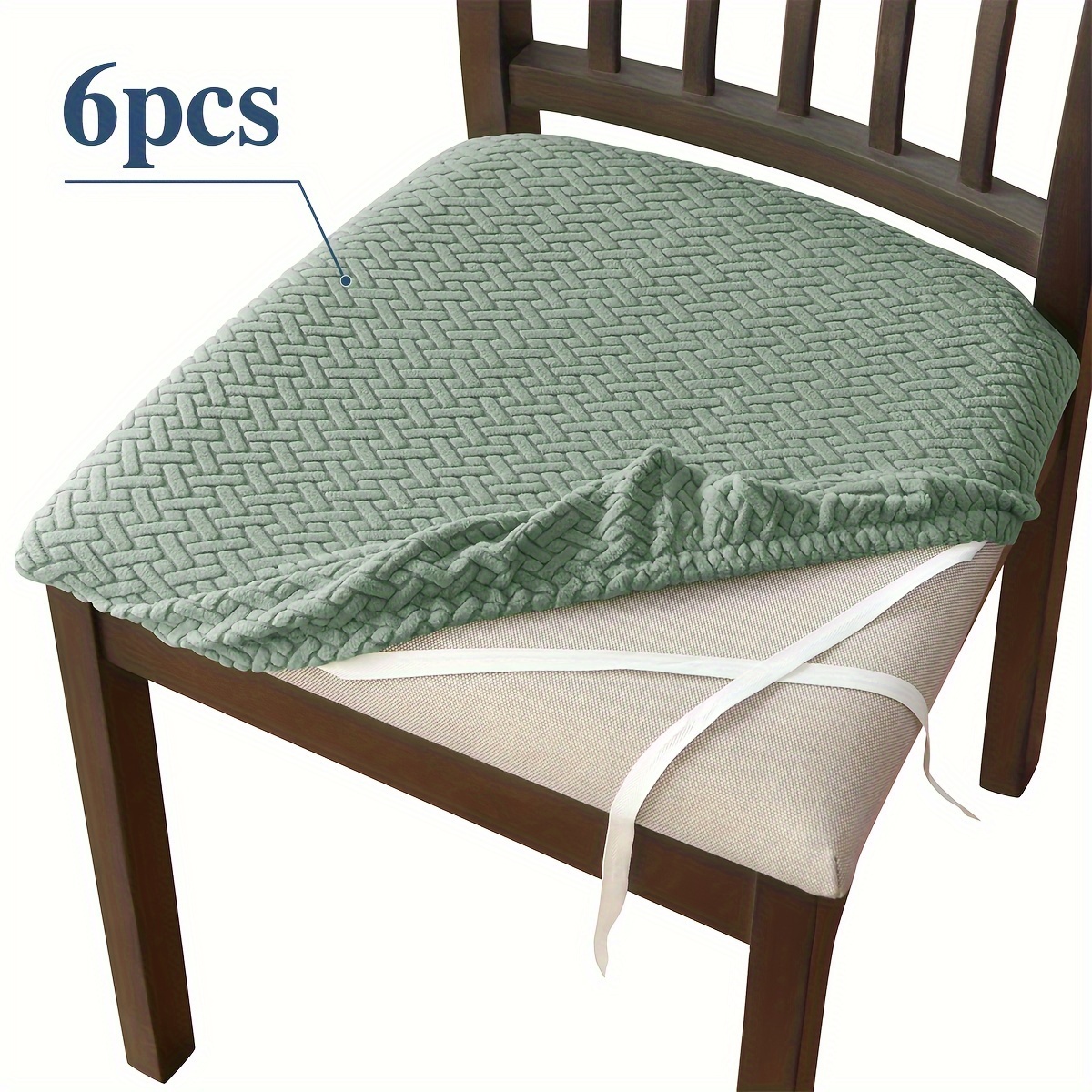 Image of 4/6pcs Stretchable 210t Jacquard Dining Chair Seat Covers, , Machine Washable, , Integrated Design With Ties - In Multiple Colors For Home, Hotel, Restaurant Use