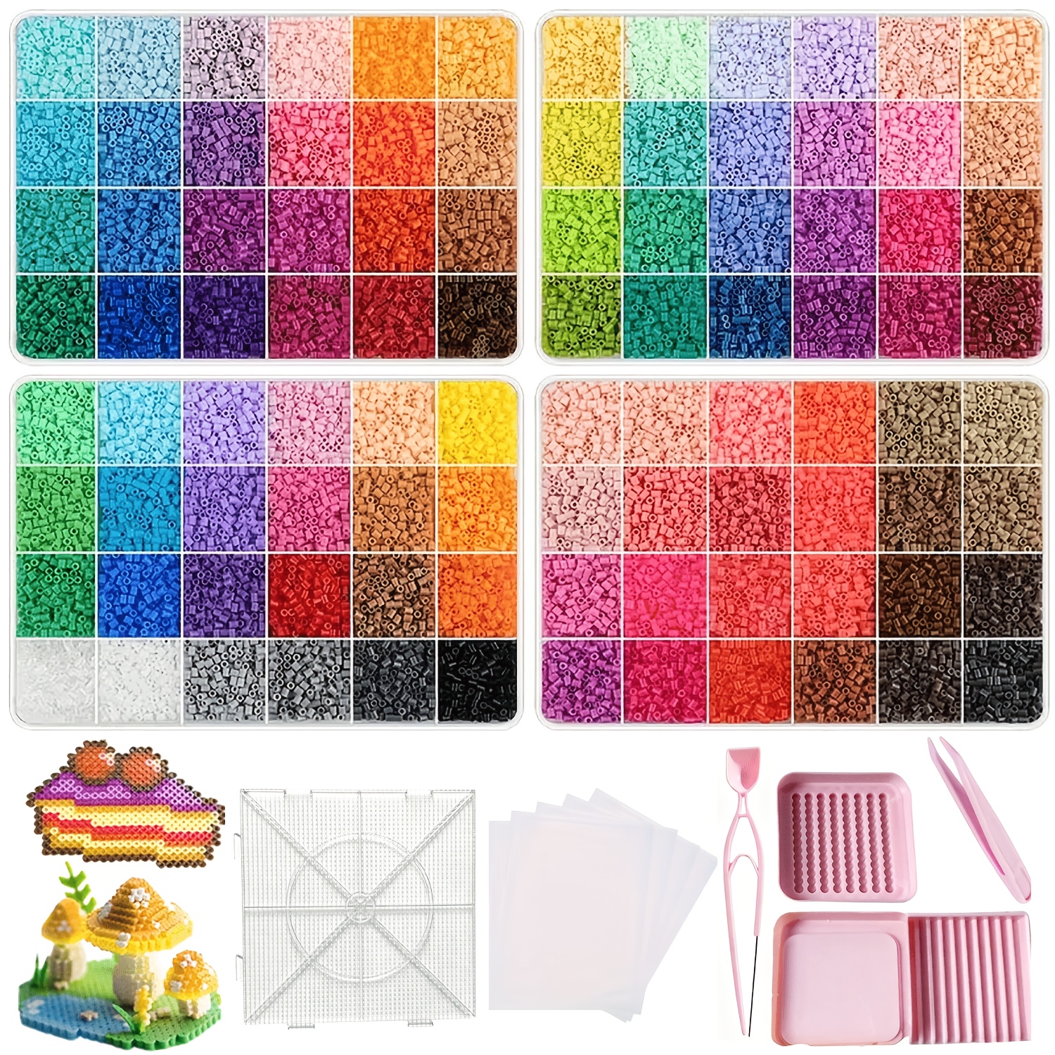 TEMU 42000 96-color 2.6mm Mini Fuse Beads 4-set With Additions, Melting Beads Handmade Gift, 3d Puzzles, Jewelry Making, Suitable For Jewelry, Key