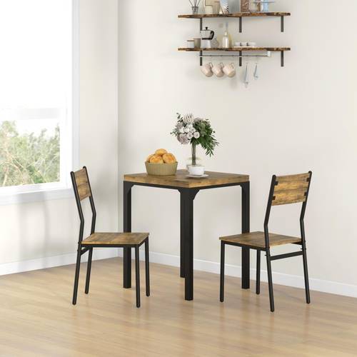 item picture 3pcs compact dining table 2 chairs set rustic brown