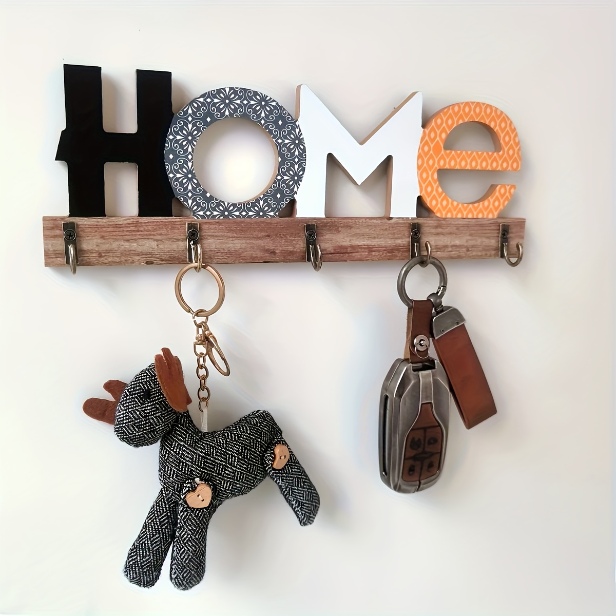 TEMU 1pc "home" Wall-mounted Key Rack With Decorative Letter Hooks - Vintage Reclaimed Wood Entryway Organizer, Suitable For Kitchens, Bathrooms,