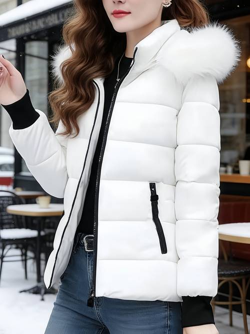 dames winterjas, wit, , met capuchon en kraag, dik, met ritssluiting, doorstikte details, mooi, lichtgewicht en warm, comfortabel voor dagelijks woon-werkverkeer en vrijetijdskleding, witte, mooie, nauwsluitende bovenkleding voor dates en , kerstmodetrend, streetwear