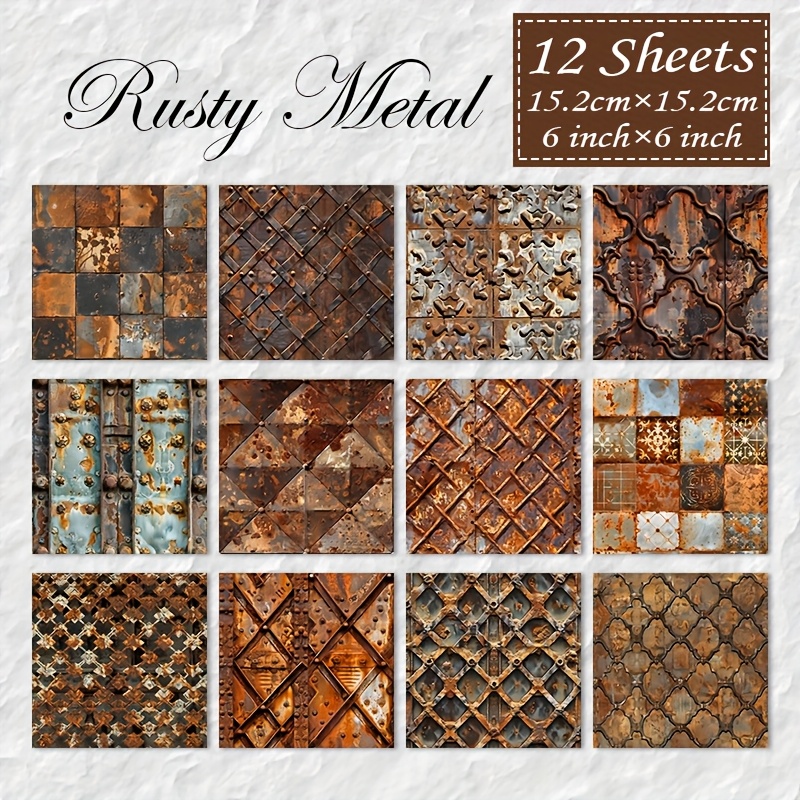 TEMU 12-sheet Rusty Metal Themed Scrapbooking Paper Pad, Industrial Grunge Decorative Craft Paper, Made From Heavyweight Cardstock Suitable For