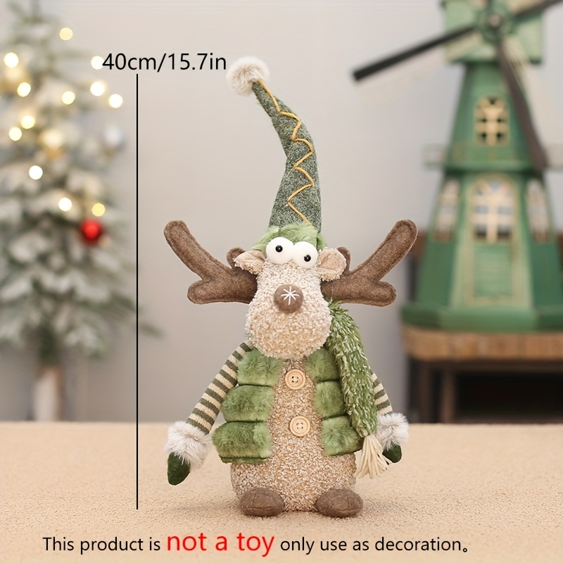 TEMU 1pc, Collectible Figurines, Christmas Decorative Items (6.3*4.7*15.7in), Green Fabric Sitting Reindeer Figurines, Home Christmas Decorations,