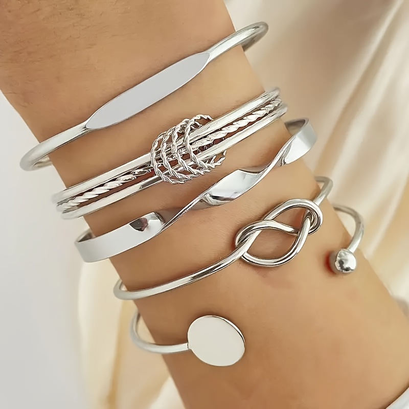 

- 5pcs Silvery- Bracelet Set For Women - , Arrow, & Twist - Alloy For & Gifting