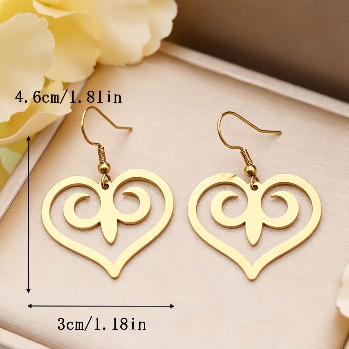 Hollow Heart Double Spiral Drop Earrings, Geometric Boho Jewelry