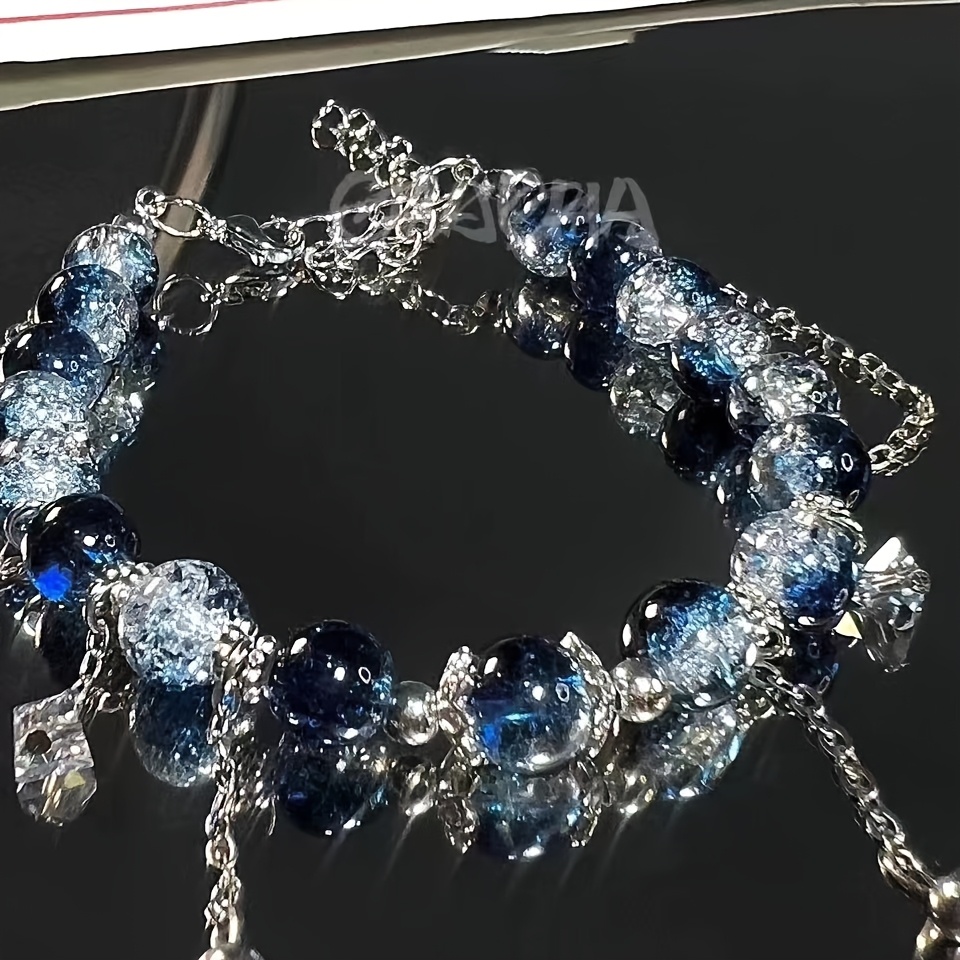 

1pc, Style Y2K, Bracelet en Perles de Verre Dégradé Bleu Foncé, Design Cool, Cadeau pour Filles, Idéal pour Noël