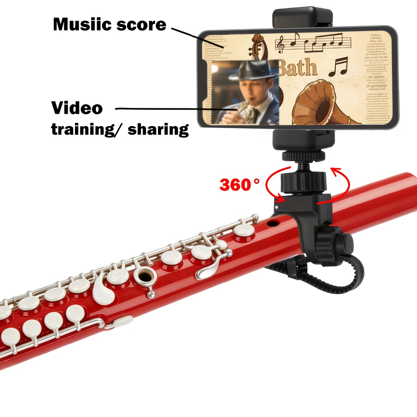 TEMU Supporto regolabile a 360簞 girevole per tromba//, telefono e , con porta telefono/impugnatura, per spartiti musicali digitali, per allenamento