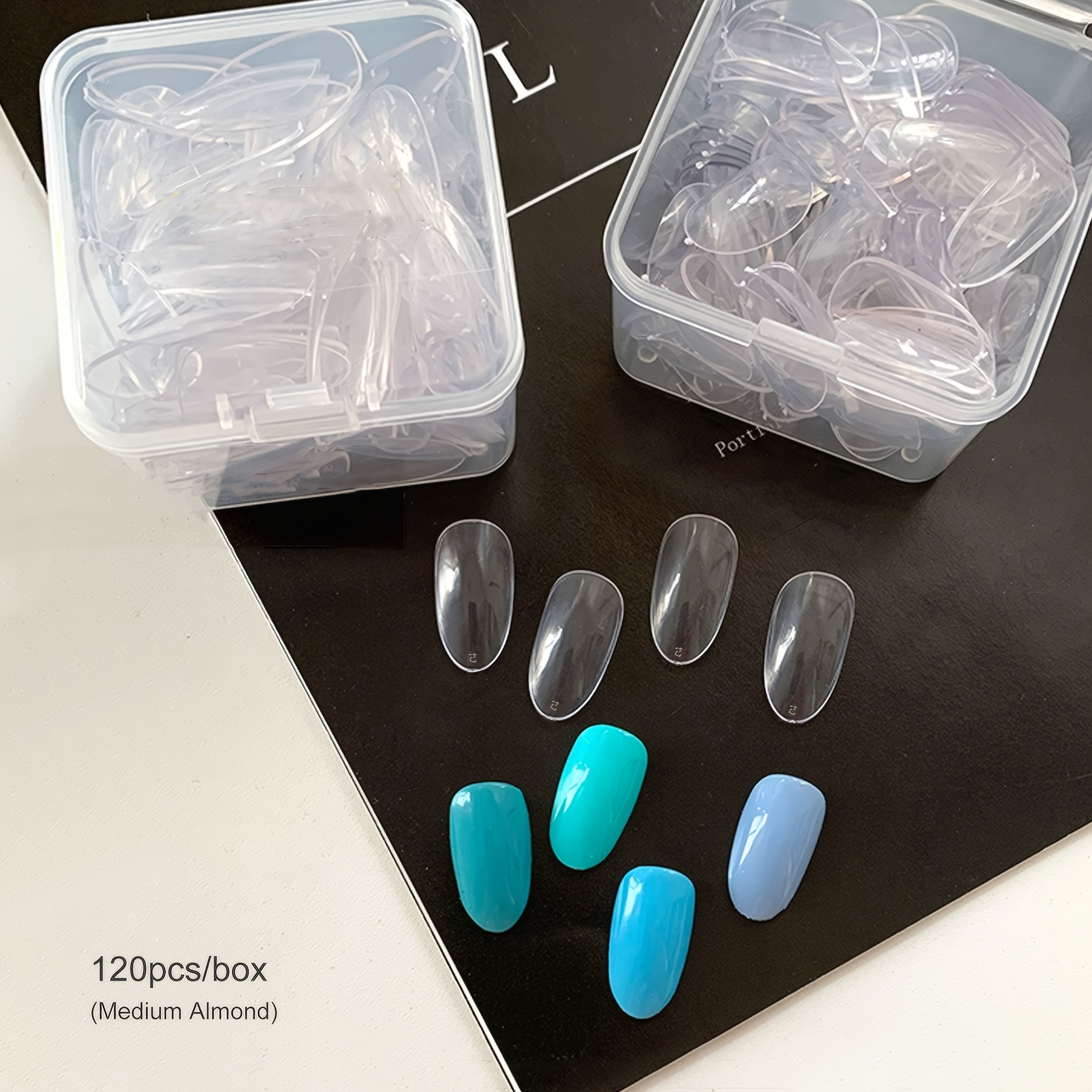 TEMU 120pcs Nail Art Practice Tips, Nail Art Swatches, Transparent Nail Samples - Square/oval/almond Nail Shapes, Transparent Display Nail Additions,