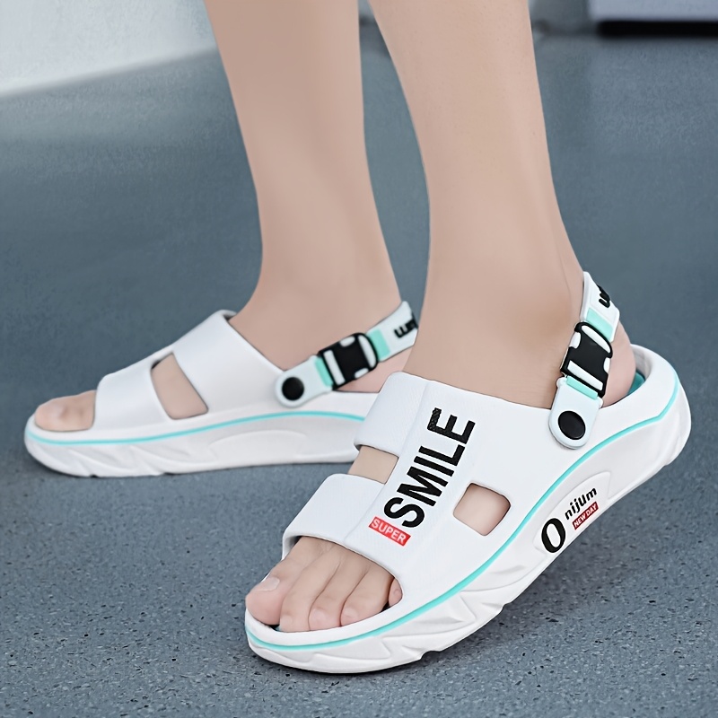 mens summer 2025 new thick sole eva slide sandals slip resistant high quality odor resistant ergonomic arch support massage sole open toe design with   letter print for beach outdoor casual wear outdoor footwear stylish contrast accents antislip footwear strappy sandals suitable for women Product details 7