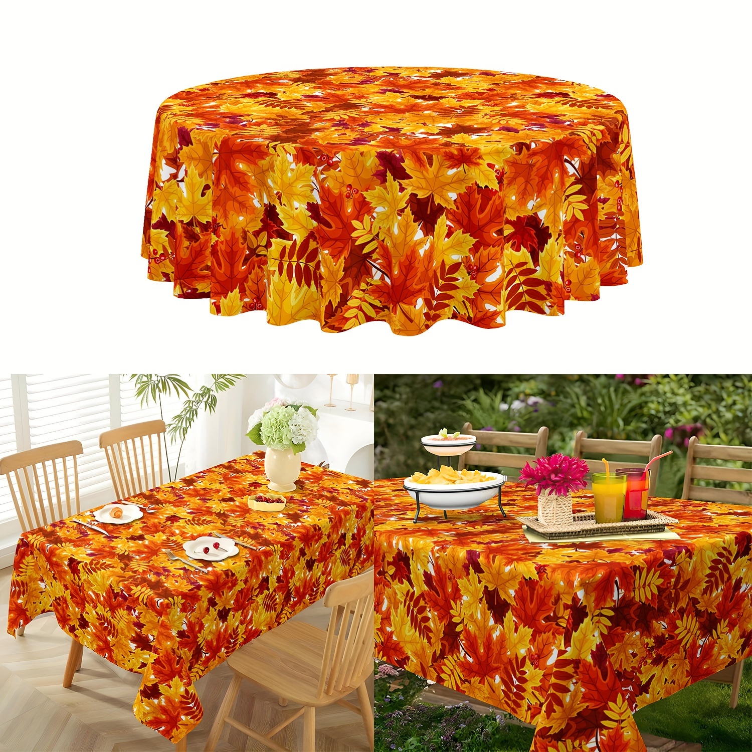 

1pc Jit Round Tablecloth For Thanksgiving - Autumn Leaves Pattern | Stain-resistant Polyester | Machine Woven Cover | Holiday Festive Dinner Decor | 100% Polyester Kitchen Accessory