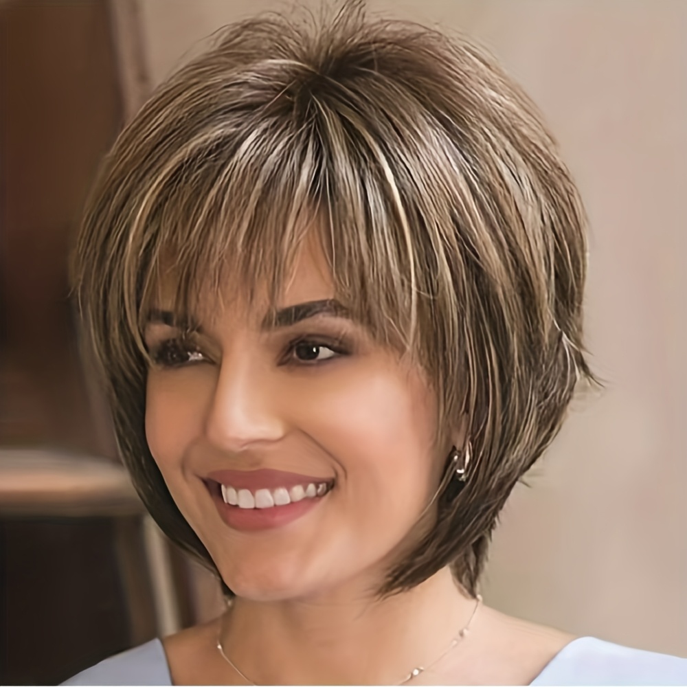 Image of 199 Countries Christmas Halloween Cross-border European And Short Wig With Middle-parted Bangs, Wig Cap Without Lace, European And . Suitable For Holidays, Parties, And Dates