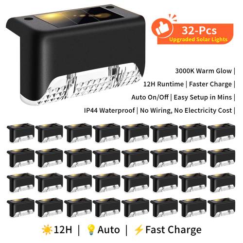32pcs solar deck lights ip44 fence step lights auto on off 12hr lighting for stairs yards gardens ideal for hotels landscape halloween christmas decor in 32 16 8pcs