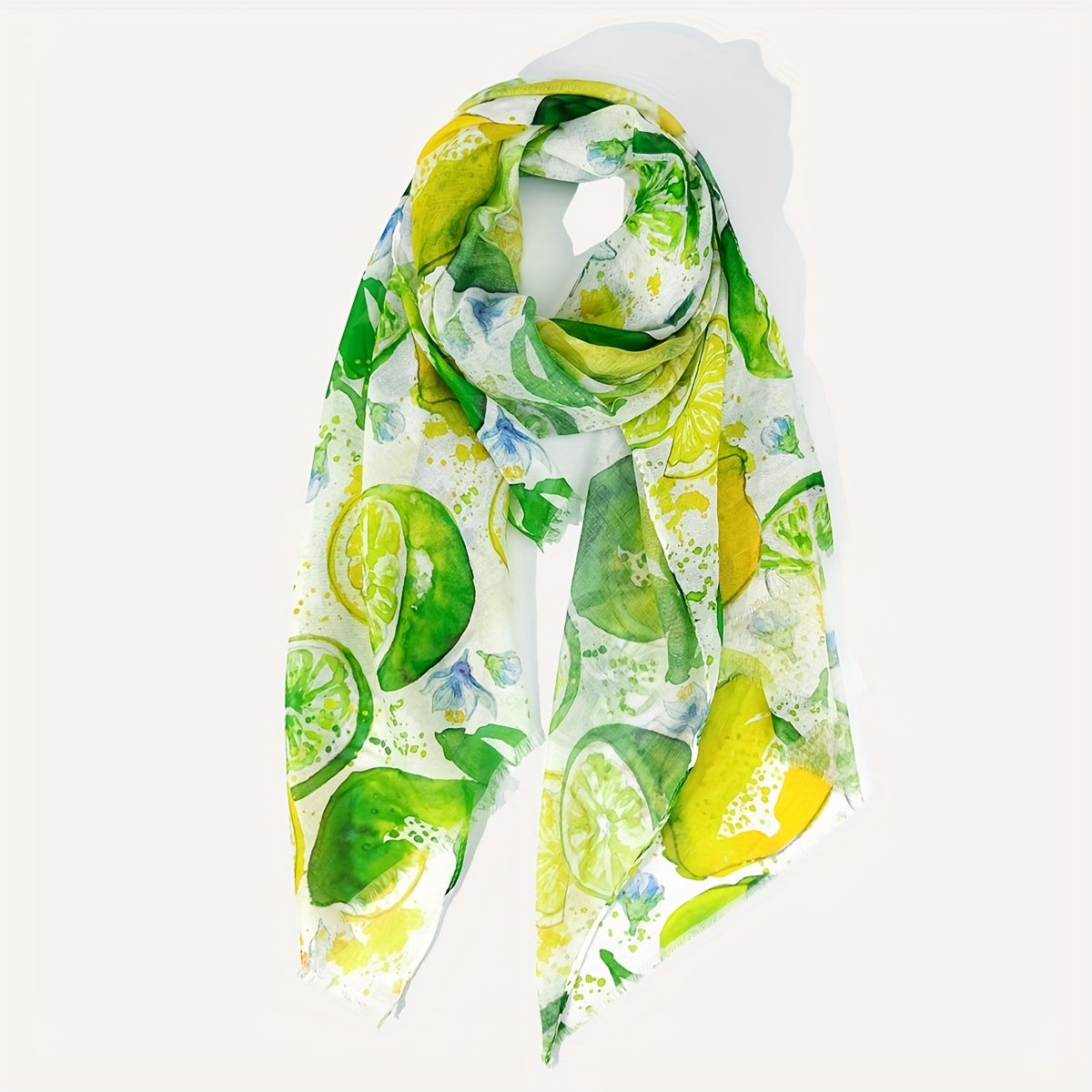 Image of 's Cute Fruit Print Lightweight Scarf - Lemon Watermelon Grapefruit Design, Soft Breathable Shawl For Outdoor Summer Fashion Accessory, Casual Wear, Design, Printed Design, Stylish Wrap