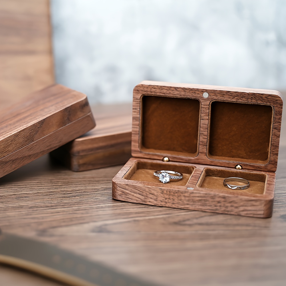 Walnut Wood Ring Necklace Earring Storage Box With Solid Wooden Edges Portable Jewelry Case, Jewelry Boxes