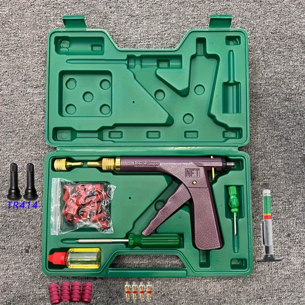 TEMU Portable Manual Tubeless Tire Repair Kit With Heavy-duty Vacuum Seal Gun - No Glue Emergency Roadside Sealant System, For Cars, Trucks, Atvs