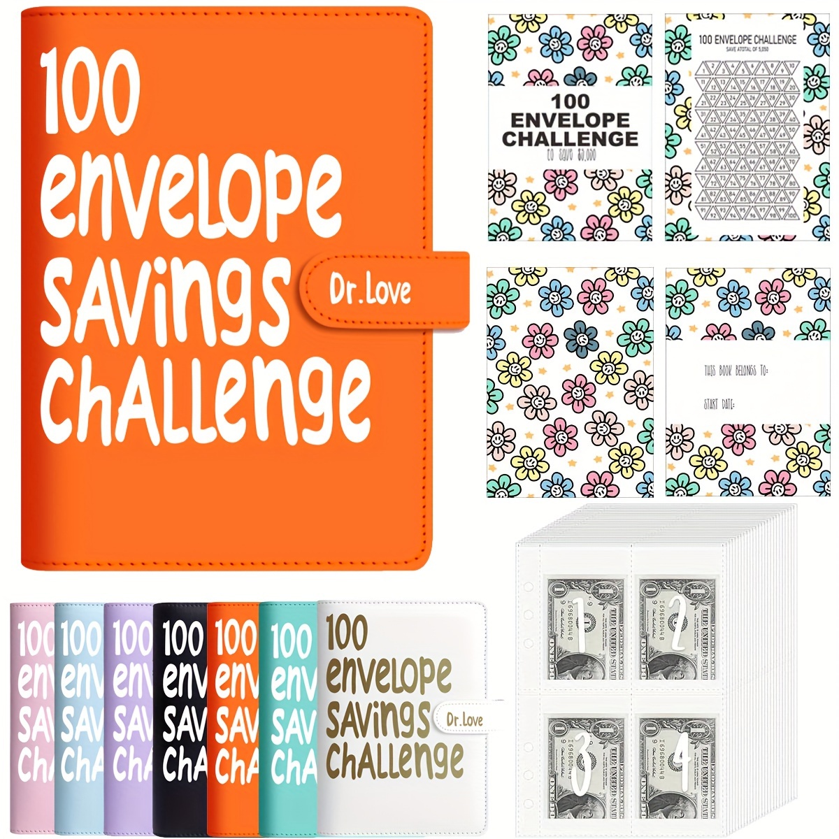

[dr.love] 100 Days Money Saving Loose-leaf Book Challenge Coin Envelope Budget Storage Book, Challenge 100 Days To Save Enough $5050, Develop A Of Saving, Challenge Cash Savings Book