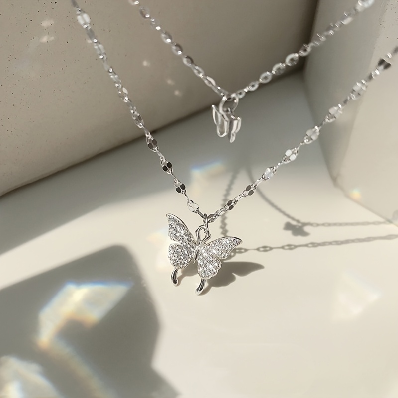 Women's Pendant Necklace & Butterfly Double Layering Set for Holidays