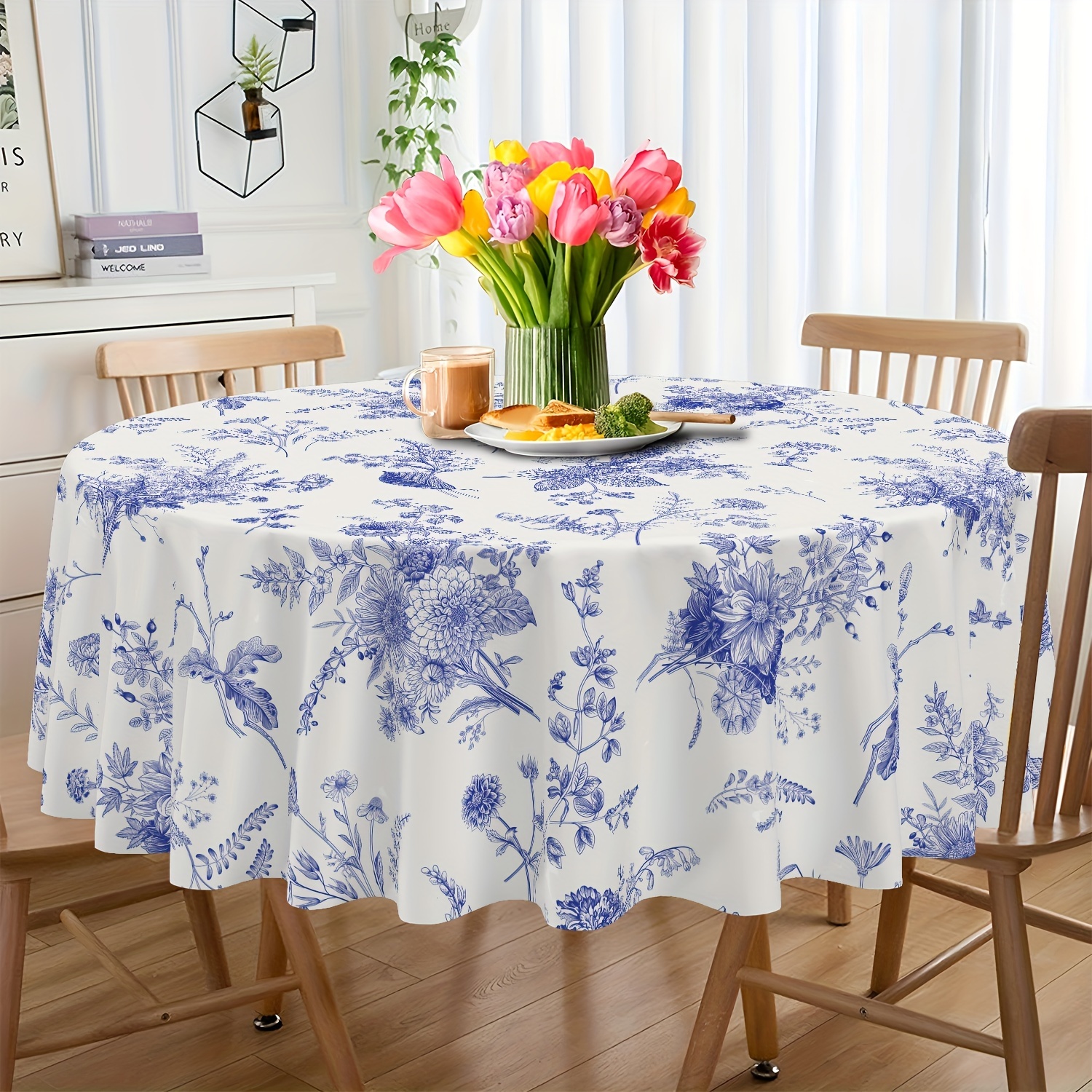 TEMU Durable, Round Tablecloth - Polyester, For Dining, Picnics, Parties & Weddings