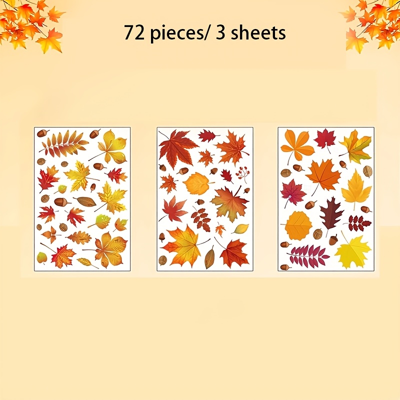 Image of 72pcs Window Clings - Stickers Of , Pine Cones And In Colors (red, Yellow, Orange), As Well As , Red Berries And Other Autumn Decorations - Suitable For Day And Mother's Day