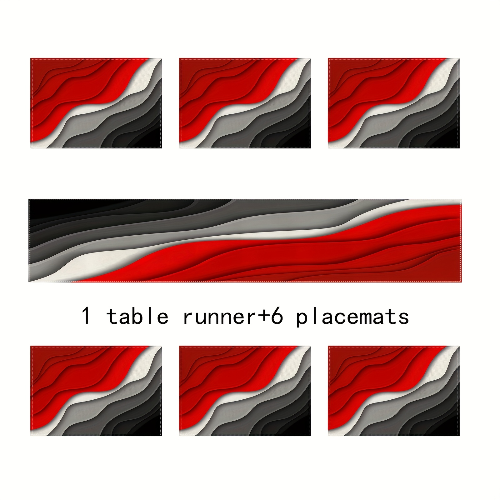 5/7pcs Modern Abstract Art Linen Placemats | Gradient Red, Grey, Black Stripes, Suitable For Kitchen And Dining Room, Indoor And Outdoor Holiday Parties, Table Decor