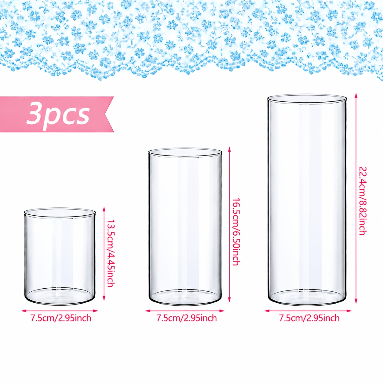 TEMU Set da 3 pezzi Vaso Elegante per Centrotavola, Portacandele a , Vasi Cilindrici Alti e Rotondi per Fiori Artificiali, - Regali di Vasi per