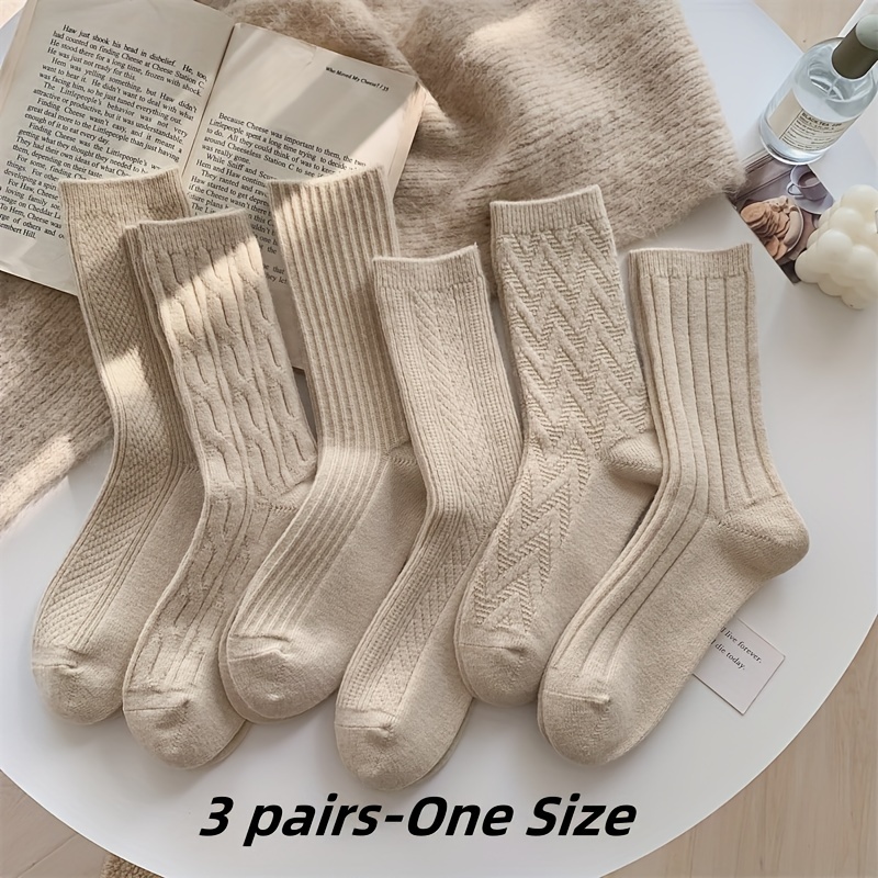 

3 Pairs Autumn And Winter New Socks Vertical Stripes Warm Velvet Women's Mid-tube Socks Warm Thickened Pile Socks