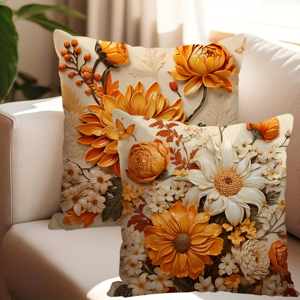 

Autumn 2pcs Set: Vintage Floral & Foliage Throw Pillow Covers - Soft Plush, Zip Closure, Hand Wash Only - Fall Home & Bedroom Decor (no Insert)