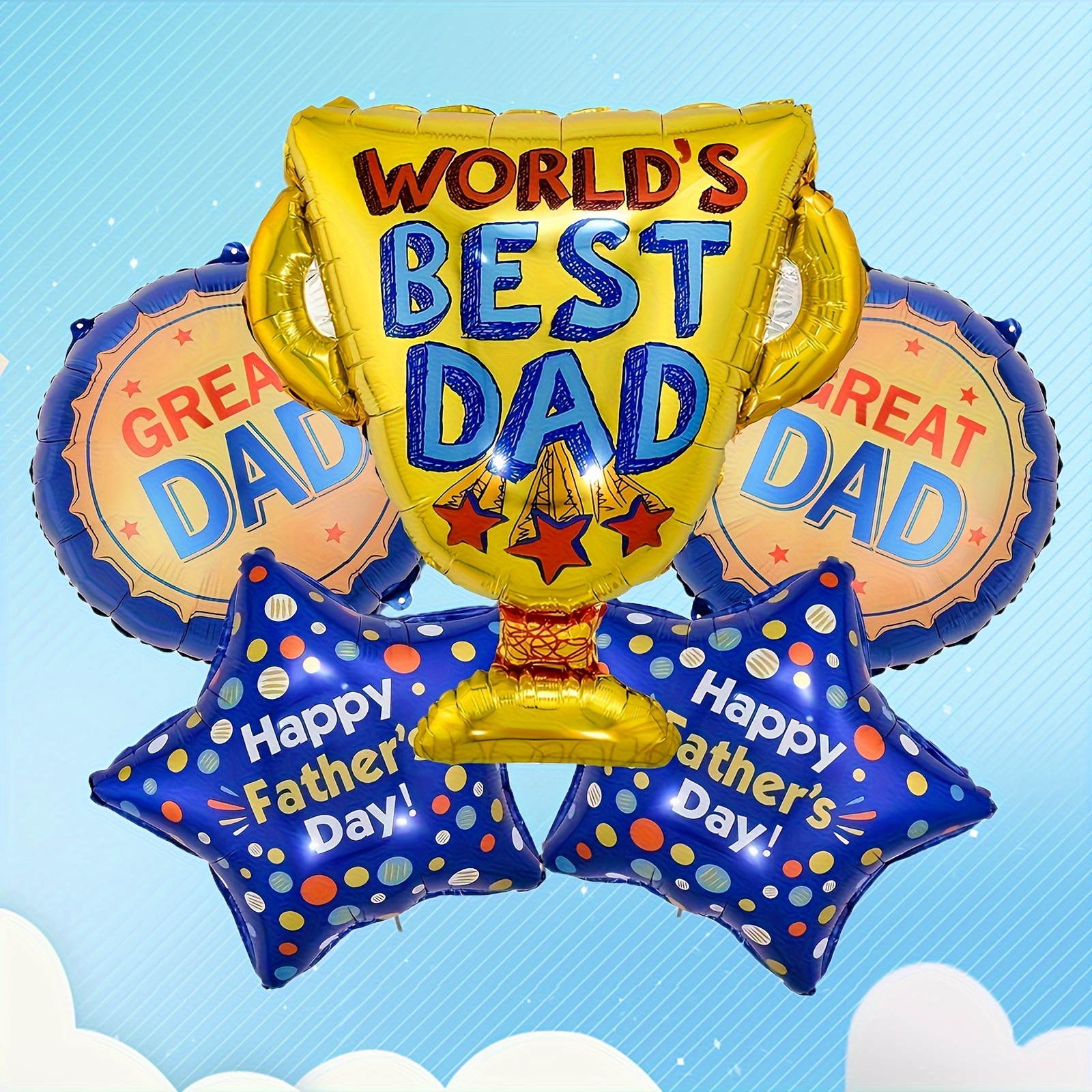 

5pcs Happy Father's Day Party Decoration Balloon Trophy Foil Balloon World's Best Dad Balloon Father's Day Gift