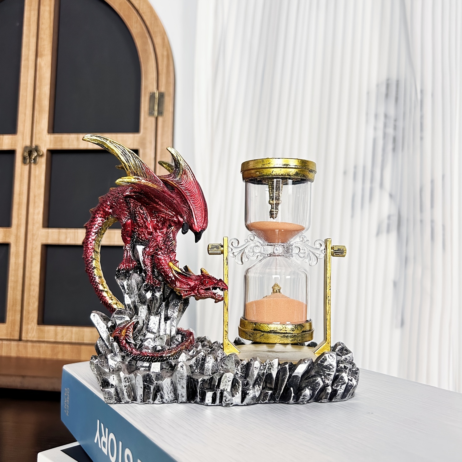 

Fantasy Dragon Hourglass Decoration, Freestanding Resin Guardian Dragon Sculpture, Non-electric Tabletop Ornamental Sand Timer