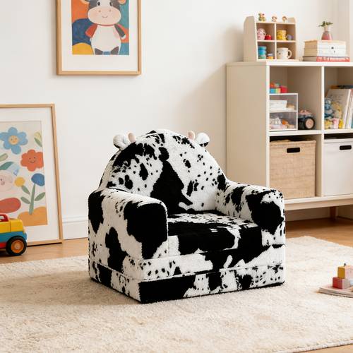 2 in 1 foldable kids sofa high density foam toddler couch lounger cow print velvet animal chair sturdy support seating for boys girls washable cover
