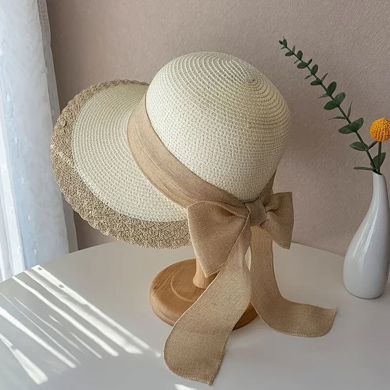 E-shop Neuer Strohhut Sommer Damen Strand Großer Schirm Strand Outdoor und Sonnenschutz Hut Urlaub Faltbarer Strohhut Sonnenhut
