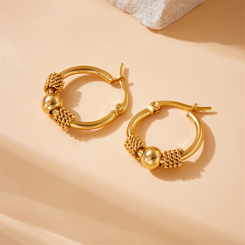 Stainless Steel Geometric Bead Earrings for Women