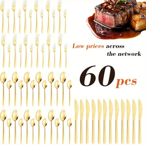golden silvery set for multiple golden stainless steel tableware set kitchen appliance set knives forks and tables multiple polished thickened material dishwasher stainless and reliable
