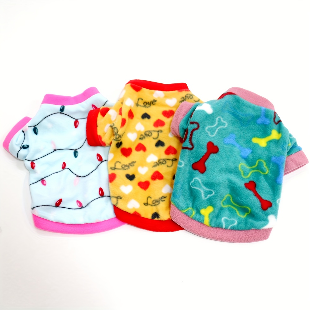 TEMU 3pcs Pet Fleece Outfit Set | High-density Shaggy Fleece Warm Lock Cute Print | Suitable For Small Cats And Dogs' Daily Activities, Seasonal