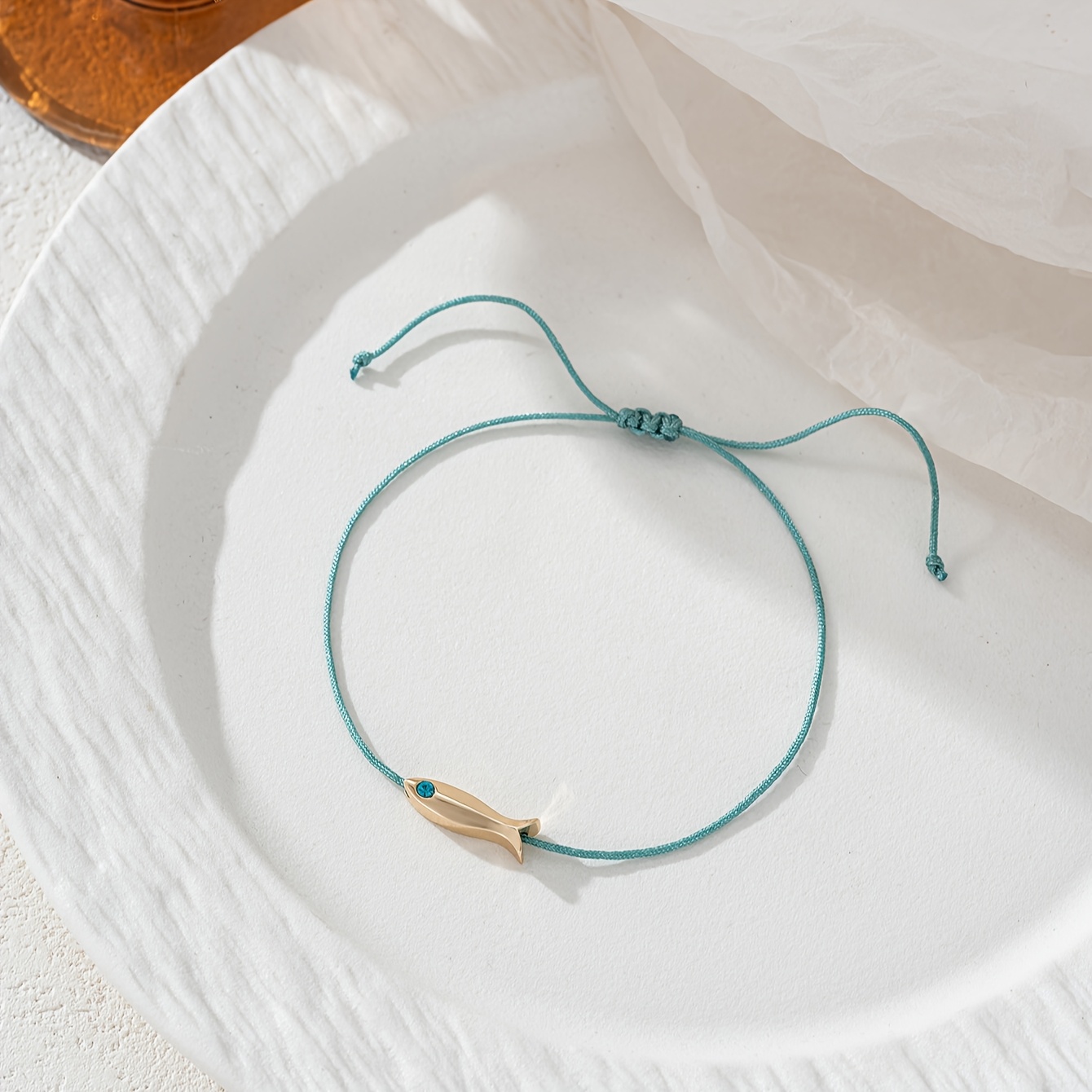 1pc Of Women's Fashion Anklet, Exquisite And Small Small Fish Mint Green Thin Rope Adjustable Anklet, Copper Additions, Beach Vacation Additions