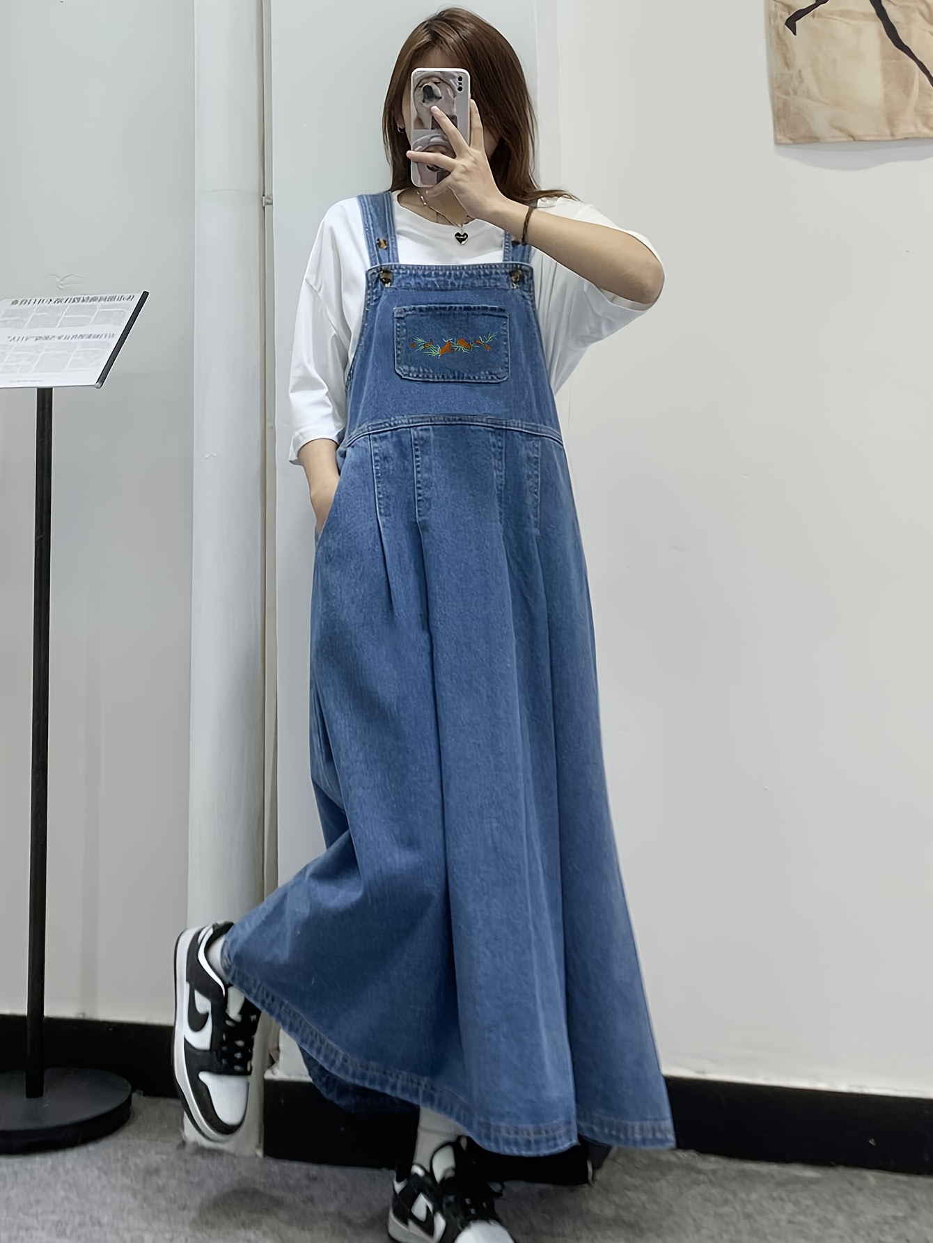 korean denim dress outfit Fashion Women's Dress 2022 Autumn New Korean Style Temperament Waist  Slimming Elastic Waist Big Swing Skirt Long Denim Dress