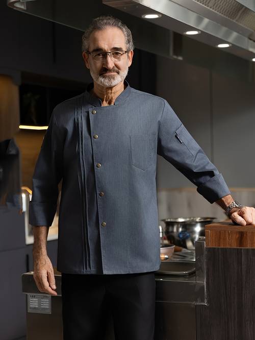 mens stylish comfortable long sleeve chef coat western restaurants hotels specialty kitchens polyester machine washable