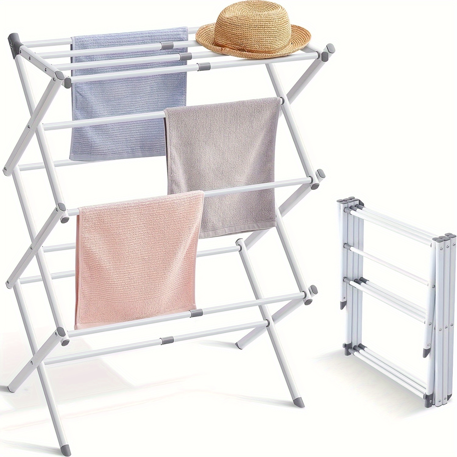 1pc Expandable Clothes Drying Rack, Foldable Laundry Drying Rack, 3-tier Collapsible Clothing Dryer, Adjustable Towel Rack For Air Drying Clothing, Bed Linen, Clothing, Socks, Scarves, White