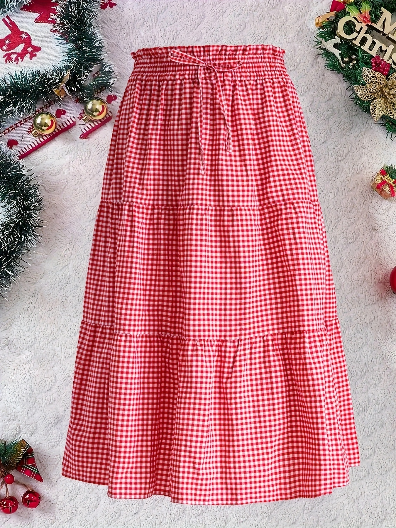elegant cute gingham pleated midi Temu Portugal