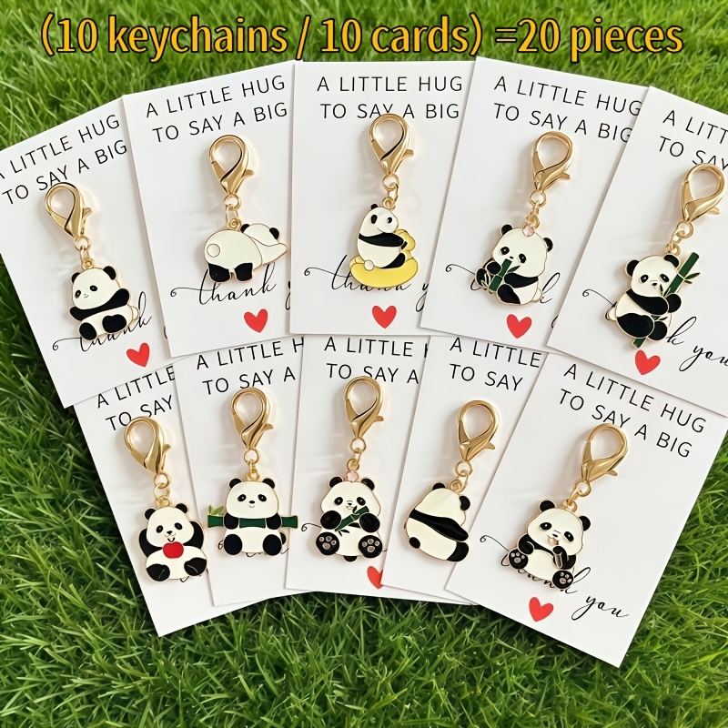 TEMU Lot de 20 pièces/ensemble de 10 porte-clés panda adorables et espiègles - Cartes de de poche inspirantes - pour des pandas et les meilleurs amis
