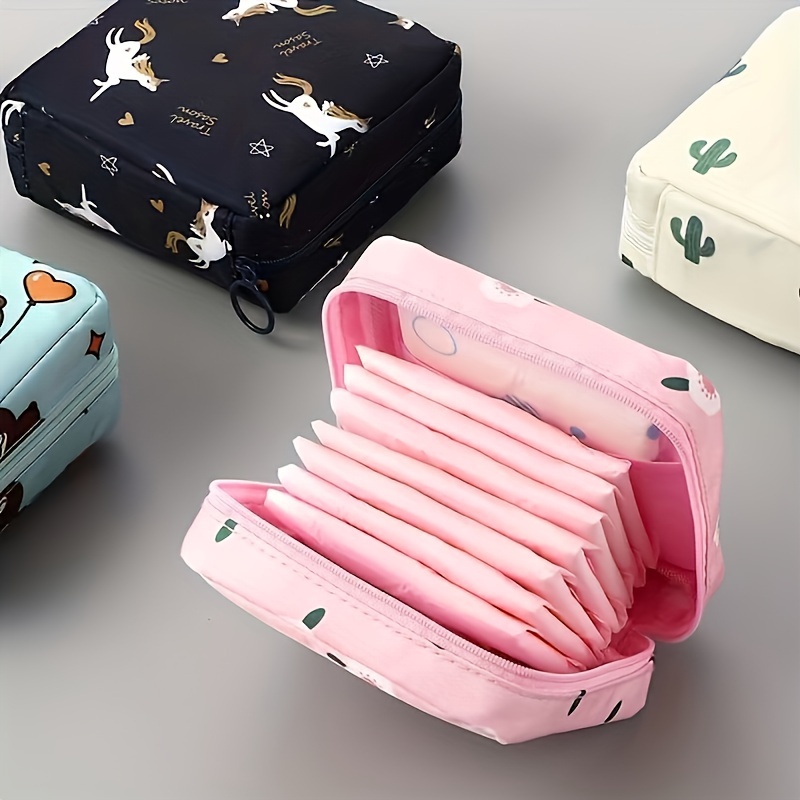 

1pc Cute Sanitary Napkin Storage Bag, Portable Large Capacity Organizer, Small Item Pouch, Coin Purse, Cosmetic Lipstick Holder, With Printed Pattern Art Supplies