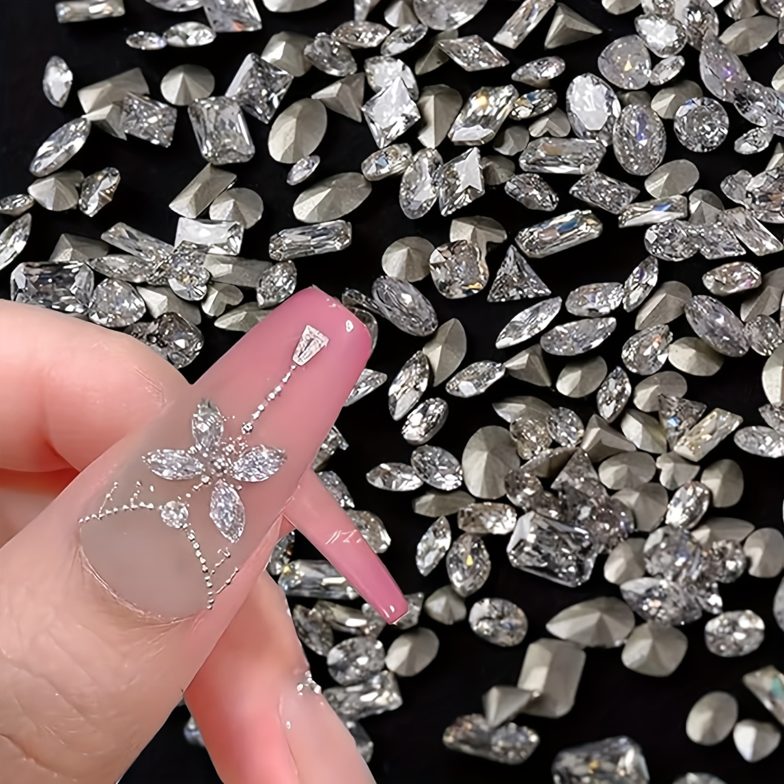 

2-4mm 40pcs, Mini Nail Glass Rhinestones For Nail Art, 3d Pointed Charms For Nails Decoration